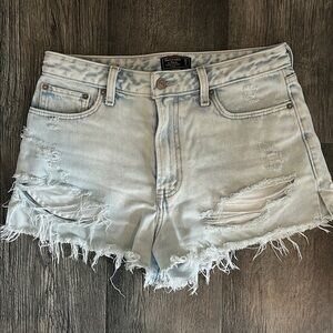 Abercrombie & Fitch Light Wash Distressed High-Waisted Shorts